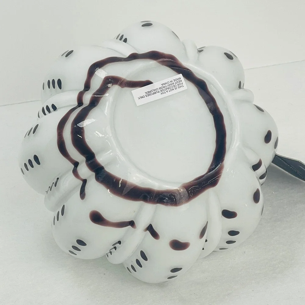 Christian Siriano New York Glass Pumpkin Decor White Black Polka Dot Purple Stem